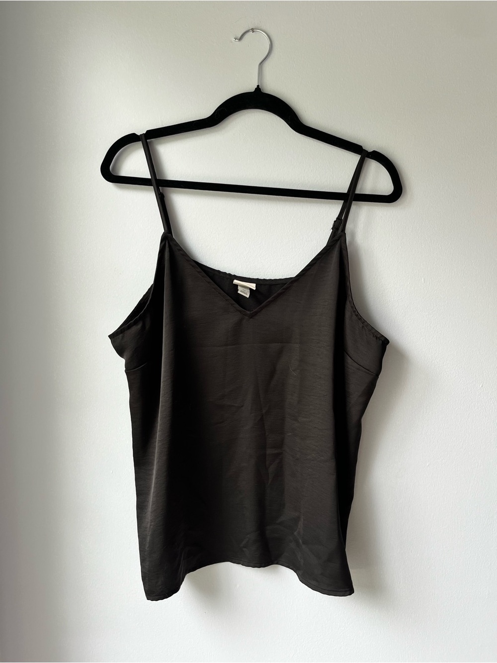 A New Day Black Satin V-Neck Cami Tank Top XL